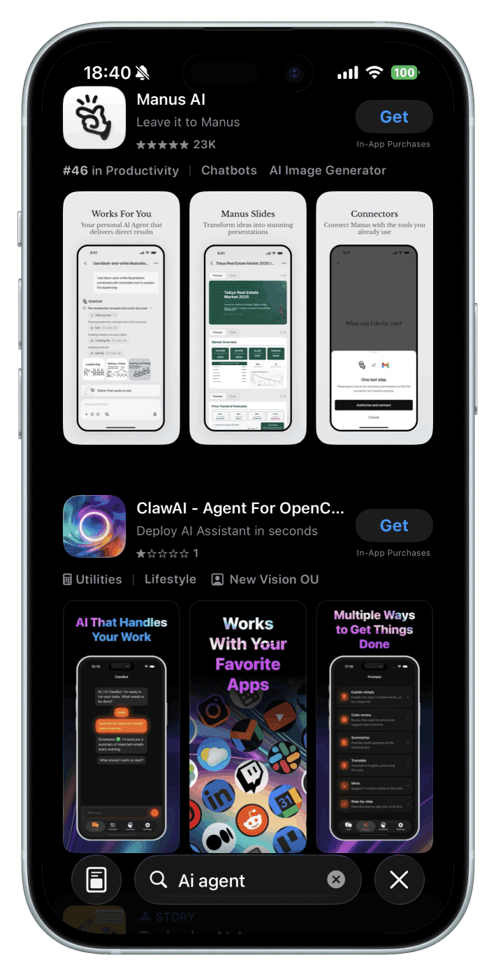 App Store search results showing how launch-day conversion signals affect keyword ranking and visibility.